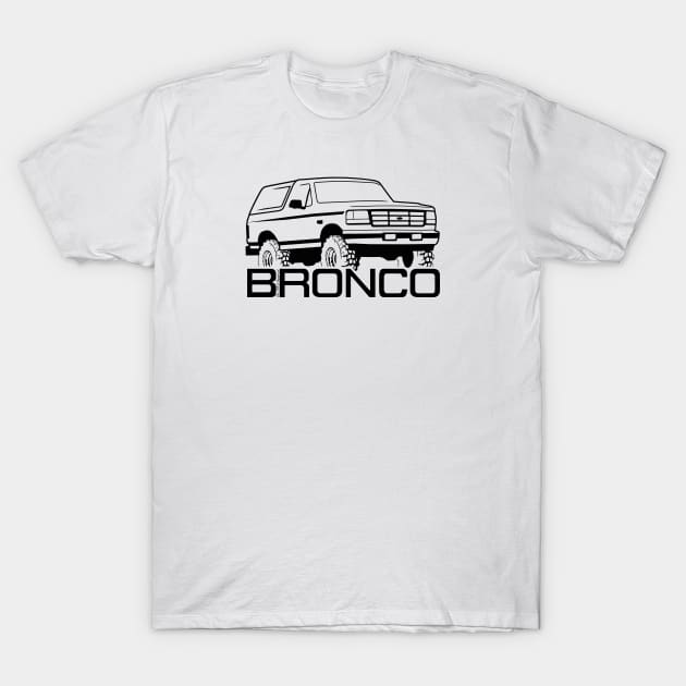 1992-1996 Bronco Front Side, with tires, Black Print 1 T-Shirt by The OBS Apparel